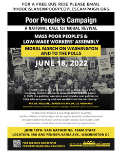 Rhode Island Poor People's Campaign Announces Participation In Mass Poor People and Low Wage Workers’ Assembly and Moral March on Washington and to the Polls.