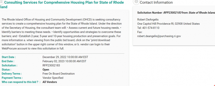 Flash! Rhode Island Department of Housing Soliciting Services for Comprehensive Statewide Housing Plan