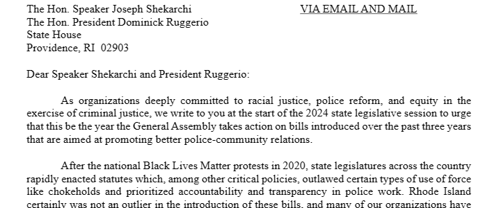 Rhode Island ACLU: NINE COMMUNITY ORGANIZATIONS CALL FOR POLICE REFORM TO BE A PRIORITY IN 2024 GENERAL ASSEMBLY SESSION