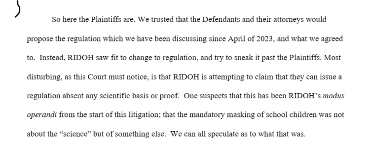 Bait & Switch At RIDOH: Plaintiffs In Masking Case Southwell v. McKee File Contempt Charges Against Rhode Island Department of Health