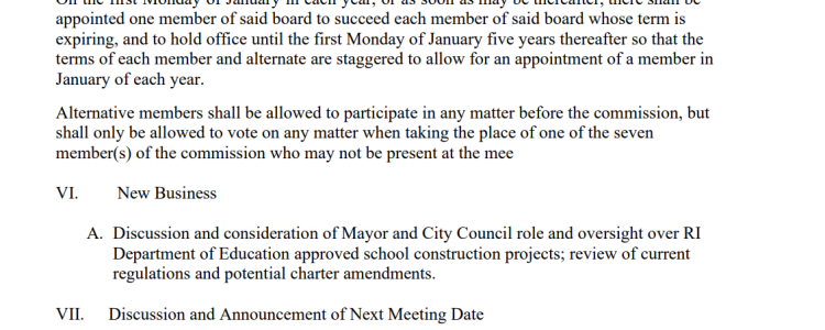 Pawtucket Charter Commission: The Other Shoe Drops-Agenda Displays Mayor Grebien’s Motivation-His Jihad On The Pawtucket Schools